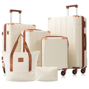 MOEPISY Hardshell Luggage Sets 6 Piece Suitcase Set, Expandable Lightweight Suitcases with Dual Wheels, TSA Lock for Men Women, White Brown - 1 of 4