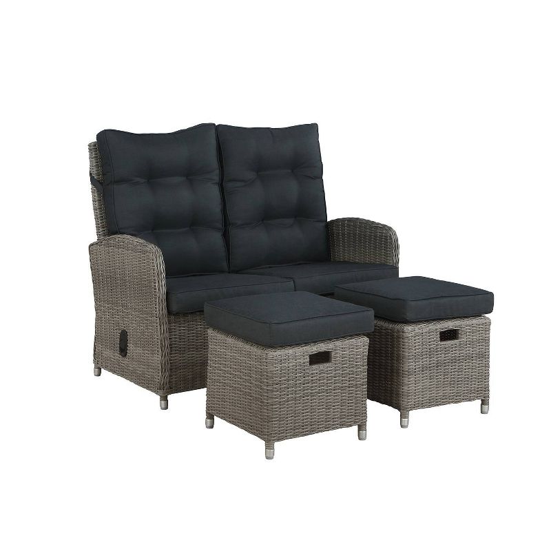 Monaco 3pc Set with 2 Seat Reclining Bench &#38; 2 Ottomans - Gray - Alaterre Furniture, 1 of 14