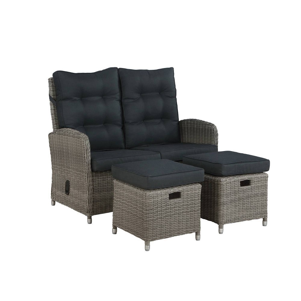 Monaco 3pc Set with 2 Seat Reclining Bench & 2 Ottomans Gray Alaterre Furniture