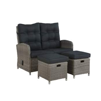Monaco 3pc Set with 2 Seat Reclining Bench & 2 Ottomans - Gray - Alaterre Furniture
