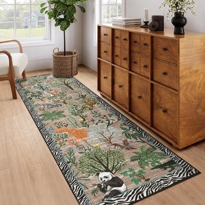 Coucheta Jungle Washable Area Rug, Non-Slip Stain-Resistant Animal Print Accent, Foldable Rugs for Living Room, Bedroom, Nursery, Kids Playroom - 1 of 4