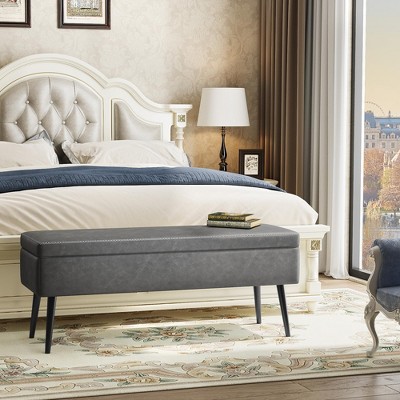 Whizmax Storage Ottoman Bench, Mid-Century Modern Entryway Bedroom Bench, Synthetic Leather with Stitching, Safety Hinges, Loads 680 Lb