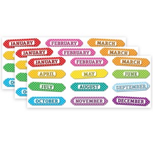 Ashley Productions® Magnetic Die-Cut Timesavers & Labels, Months of the Year, White Polka Dots On Assorted Colors, 12 Per Pack, 3 Packs - 1 of 3