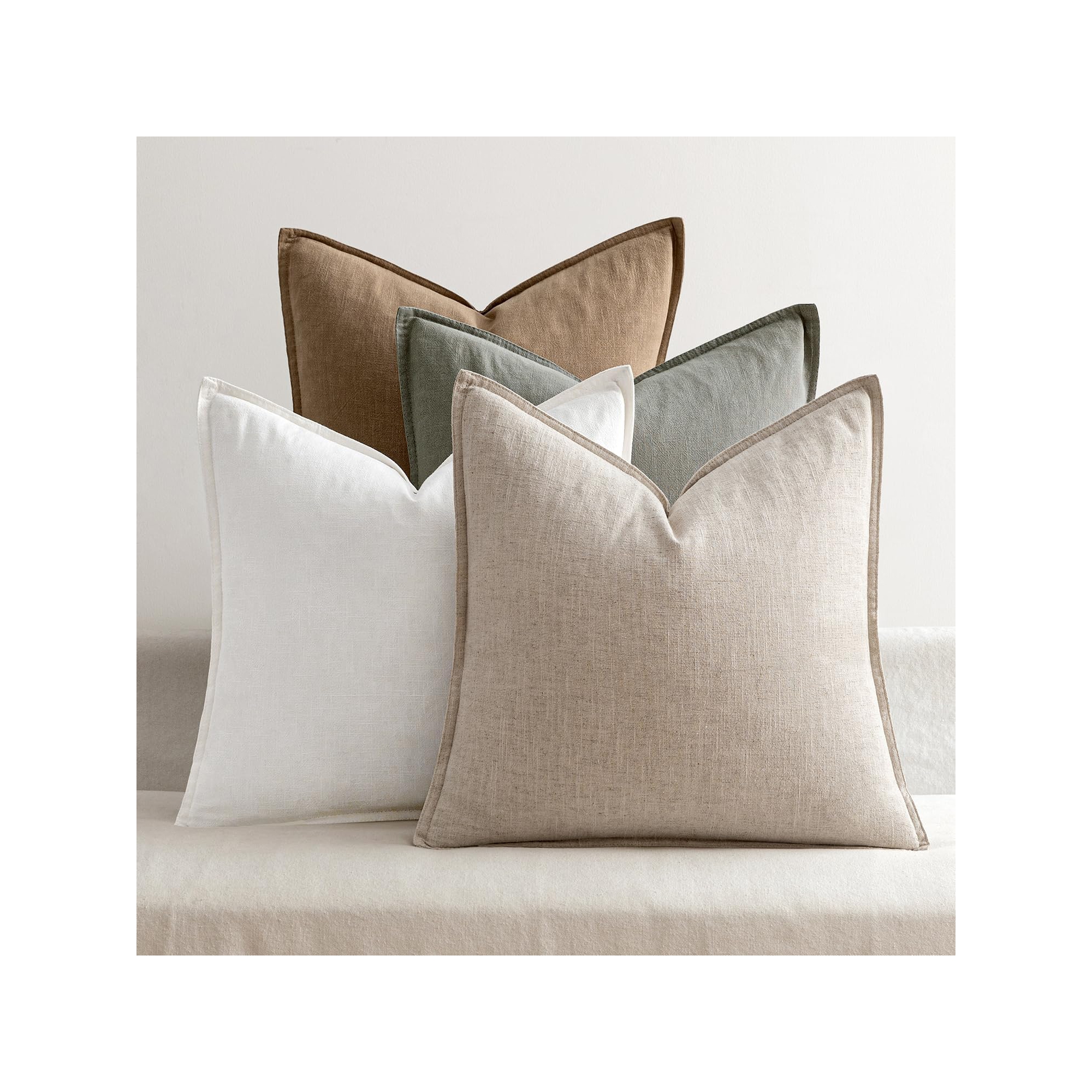 Neutral Linen Pillow Covers 18x18 Pack of 4 - Boho Farmhouse Spring Home Decor for Couch Bed Living Room Neutral-18" x 18" (Pack of 4) 18*18