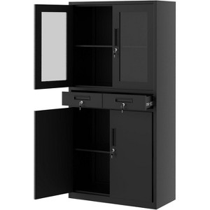 71 Inch Tall Metal Garage Storage Cabinet, Display Cabinet with Glass Doors, 2 Drawers & 2 Adjustable Shelves, Lockable Garage Organizer for Office - 1 of 4