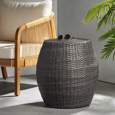 NicBex 19.25" Round Rattan Side Table,Patio Table with Iron Frame,Weather-Resistant Outdoor End Table for Garden & Deck,Outdoor Furniture