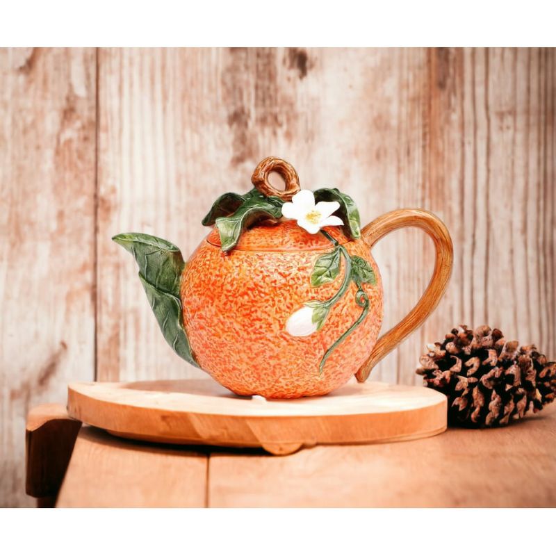 Kevins Gift Shoppe Hand Painted Ceramic Orange Teapot, 2 of 4