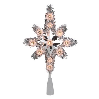 Northlight 11" Silver Lighted Tinsel Star of Bethlehem Christmas Tree Topper - Clear Lights