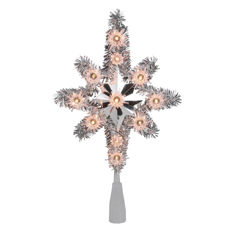 Northlight 11" Silver Lighted Tinsel Star of Bethlehem Christmas Tree Topper - Clear Lights, 1 of 4