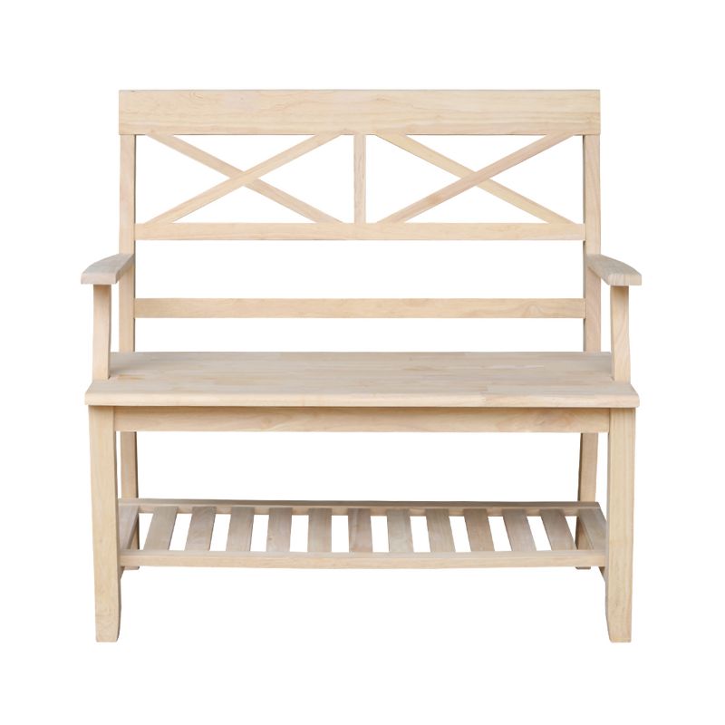 Double X-Back Bench with Arms and a Shelf - International Concepts, 3 of 11