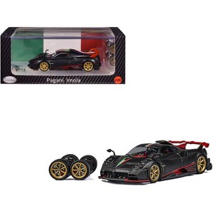 Pagani Imola Black Carbon with Italian Flag Stripes with Extra Wheels 1/64 Diecast Model Car by CM Models - 1 of 4