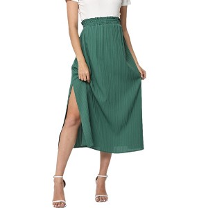 Women's High Waist Stretchy Slit Slit Hem Ribbed Knit Bodycon Pencil Midi Skirt - 1 of 1