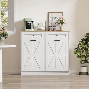 Acekool 20 Gallon Double Tilt-Out Trash Cabinet with Hidden Drawers, Pet-Proof Wood Trash Can and Laundry Hamper for Kitchen & Living Room - 1 of 4