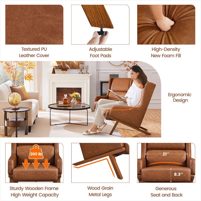 Yaheetech PU Leather Accent Armchair Living Room Chair, Brown, 4 of 8