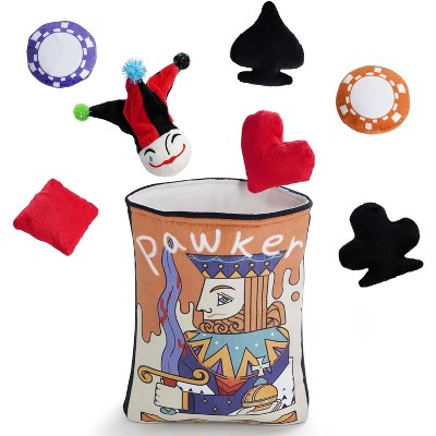 Nocciola 8-in-1 Poker Hands Dog Toy Set,Christmas gift,7 Plush Squeaky Toys with a Crinkle Pawker Pouch,Hide Toys for Small to Medium Dogs
