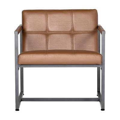 Caramel Leather Mid-Century Modern Metal Accent Chair