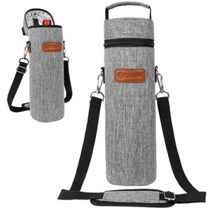 OPUX Wine Bag Single Bottle Carrier Tote Shoulder Strap, Insulated Thermal Carry Case Cooler Travel Picnic Beach Gift - 1 of 4