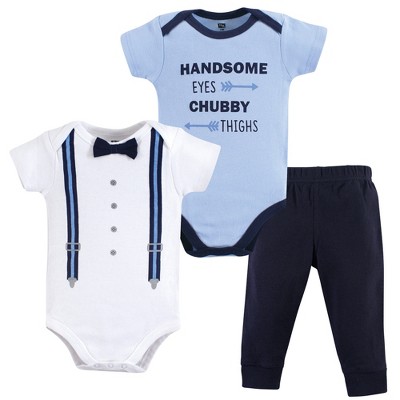 Image of Hudson Baby Infant Boy Cotton Bodysuit and Pant Set, Handsome Eyes, 0-3 Months