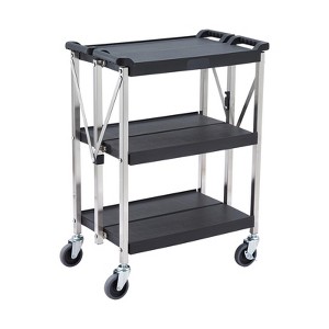 3-Tier Foldable Utility Cart with Wheels – Heavy Duty Stainless Steel ...