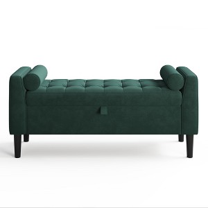46.5" Upholstered Storage Ottoman Bench with Rolled Armrests, Wood Legs & Hidden Chest, Entryway Shoe Bench Seat - 1 of 4