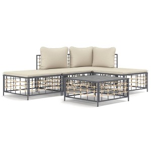 vidaXL 5-Piece Patio Lounge Set – Anthracite Poly Rattan Outdoor Furniture Set, Includes Cushions and Coffee Table, Durable and Weather-Resistant - 1 of 4