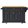 JUJABU 54'' Large Kitchen Island with Rubber Wood Drop Leaf, Rolling Cart with Embossed Texture, 4 Wheels, 4 Doors & 3 Drawers - 2 of 4