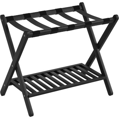 Heybly Luggage Rack Bamboo Folding Suitcase Stand with storage shelf