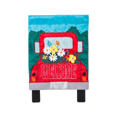 Evergreen Flag  Beautiful Red Truck Welcome Applique Garden Flag - 12.5  x 1 x 18 Inches Homegoods and Decorations for Every Space