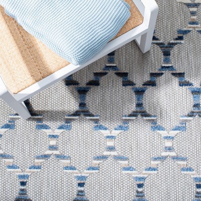 Grey and Blue Geometric Indoor/Outdoor Area Rug