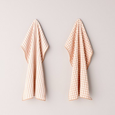 2ct Reversible Textured Gingham/Stripe Kitchen Towel Set - Hearth & Hand™ with Magnolia