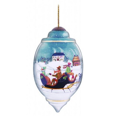 NeQwa Ne'Qwa "Dashing Through the Snow" Hand-Painted Blown Glass Christmas Ornament #7131141