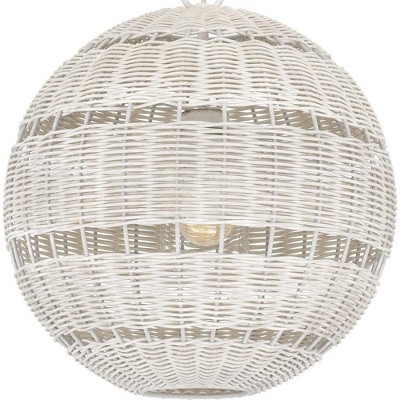 Antique White Rattan Globe Pendant Light with Glass Shade