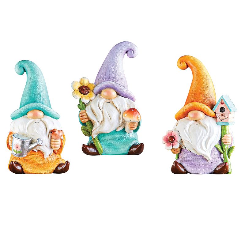 Collections Etc Hand-Painted Springtime Tabletop Gnome Figurines - Set of 3 3 X 2.25 X 5, 1 of 3