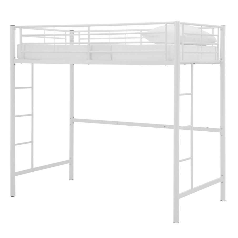 Twin Size Metal Platform Kids' Loft Bed White - Saracina Home: High Bunk with Built-In Ladders & Metal Support Slats