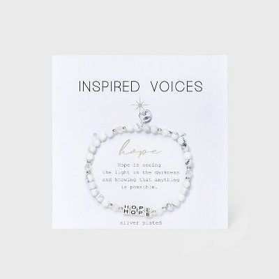 Silver Plated 'Hope' Stretch Bracelet - White