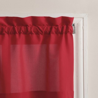 Red Sheer Polyester Rod Pocket Kitchen Curtain Set
