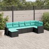 vidaXL 7-Piece Patio Sofa Set with Cushions - Black Poly Rattan, Blue Fabric - Modular Outdoor Furniture for Garden/Deck/Backyard - 2 of 4