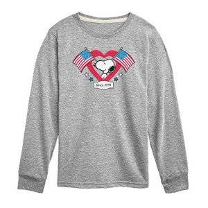 Boys' - Peanuts - Snoopy Since 1776 Flag Heart Long Sleeve Graphic T-Shirt - 1 of 4