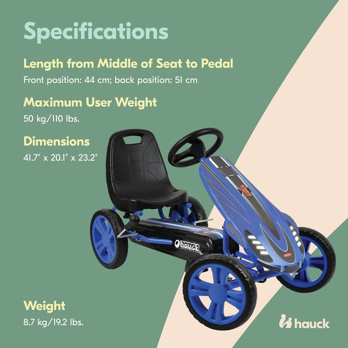 Hauck Speedster Pedal Go Kart with Adjustable Bucket Seat, Large Front Plate, Handbrake and EVA Plastic Wheels for Kids Ages 4 to 8 - thumbnail 5