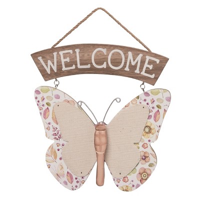 Transpac Wood 8.27" Multicolor Spring Welcome Butterfly Decor Sign