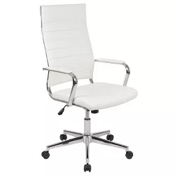Emma and Oliver High Back White LeatherSoft Ribbed Executive Swivel Office Chair - Desk Chair
