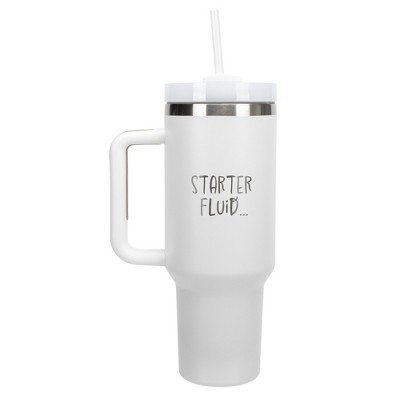 100 North Starter Fluid Coffee Addict Wrap-Around 40 Oz. Stainless Steel Water Bottle Coffee Mug, Spill & Leak Resistant, Travel Tumbler with Handle,