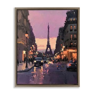 Stupell Industries Twilight in Paris Streets Floating Frame Canvas Art, Brown, 17" x 21" - 1 of 4