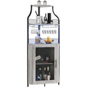 Wine Bar Cabinet with Large Storage Space and Detachable Wine Rack, Wine Cabinets with Glass Holder and Mesh Door for Dining Room, Living Room - 1 of 4