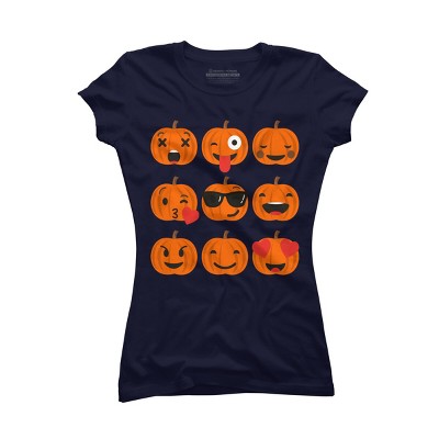 Junior's Design By Humans Halloween Pumpkins Emoji By honeytree T-Shirt