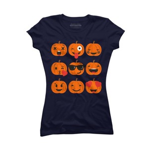 Junior's Design By Humans Halloween Pumpkins Emoji By honeytree T-Shirt - 1 of 3