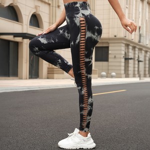BABYYER Women's High Waist Yoga Pants, Tie-Dye Side Cutout Elastic Tights, Breathable Casual Sports Clothing - 1 of 4