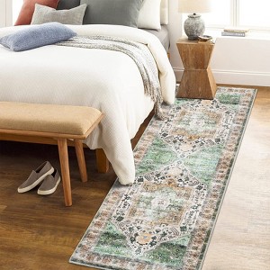 Non-Slip Machine Washable 2x3 Vintage Print Area Rug, Distressed Low Pile Entryway Doormat for Kitchen Bathroom Bedroom, Taupe - 1 of 4