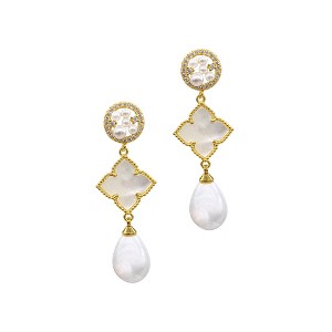 Adornia 14k Gold Plated 3-Tier Flower White Mother of Pearl Drop Earrings - 1 of 3