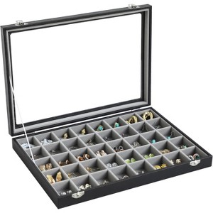 30-Grid Earring Organizer Tray with Clear Lid and Anti-Tarnish Protection - 1 of 4